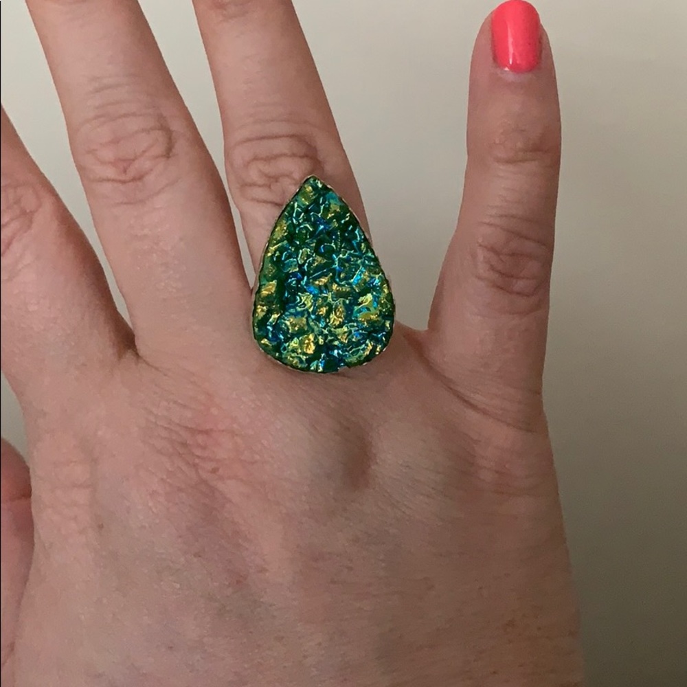 Druzy , Mermaid colored Ring , Sterling Silver
